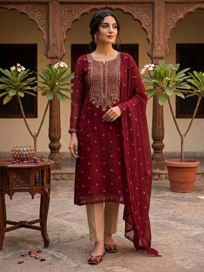 Premium Chiffon Embroidered 3-Piece Suit