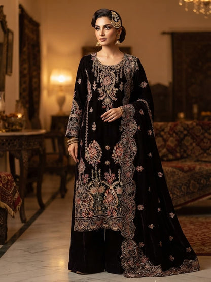 Heavy Zari Embroidered Velvet 3-Piece Suit