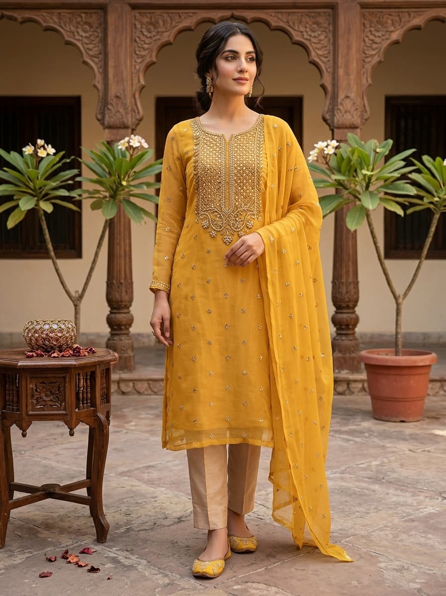 Premium Chiffon Embroidered 3-Piece Suit