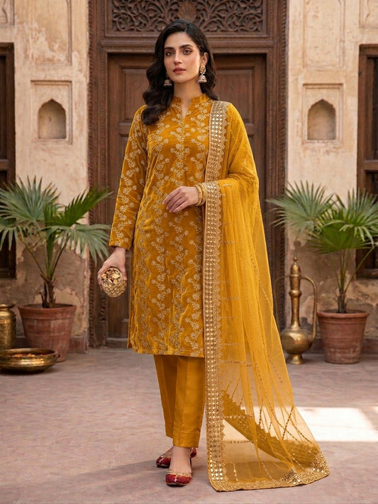 Chiffon Beaded Embroidered 3-Piece Unstitch Suit