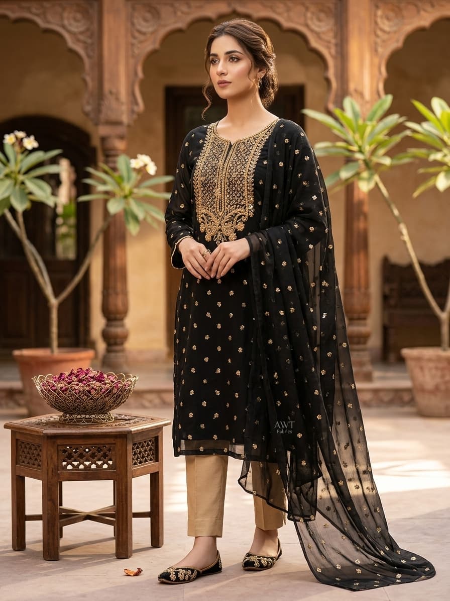 Premium Chiffon Embroidered 3-Piece Suit