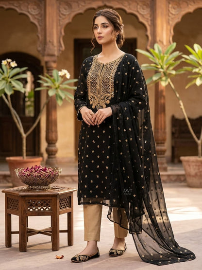 Premium Chiffon Embroidered 3-Piece Suit