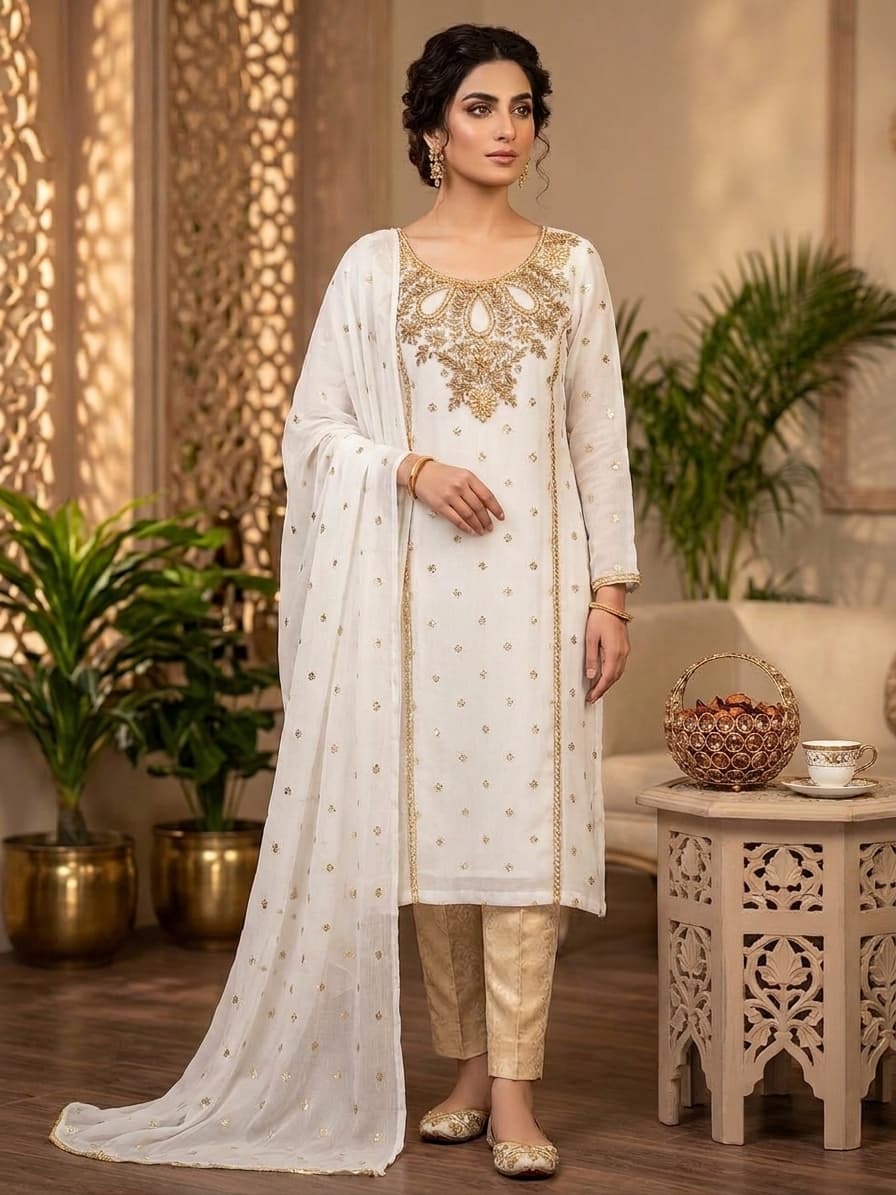 Soft Chiffon Boti Embroidered 4-Piece Suit