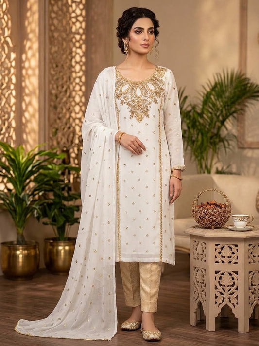 Soft Chiffon Boti Embroidered 4-Piece Suit