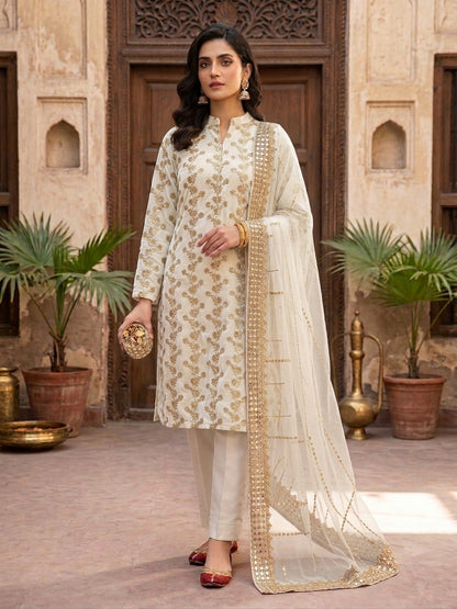 Chiffon Beaded Embroidered 3-Piece Unstitch Suit