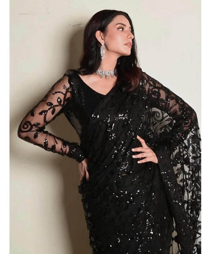 Heavy Embroidered Soft Net Saree