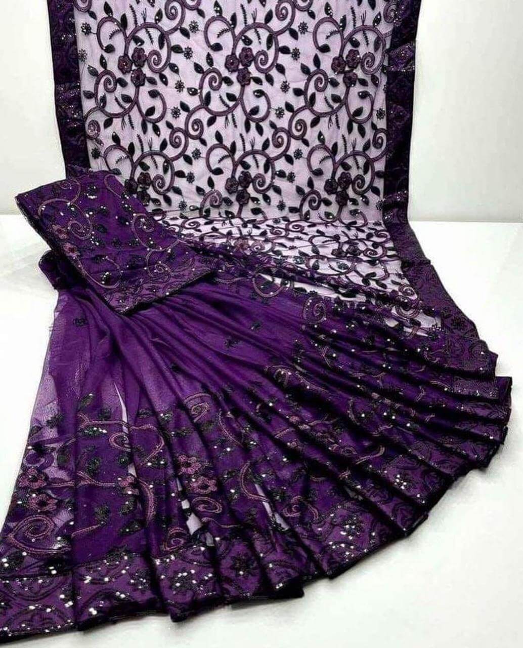 Heavy Embroidered Soft Net Saree
