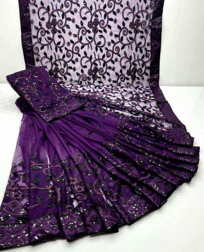 Heavy Embroidered Soft Net Saree