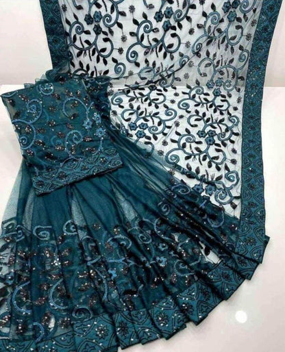 Heavy Embroidered Soft Net Saree