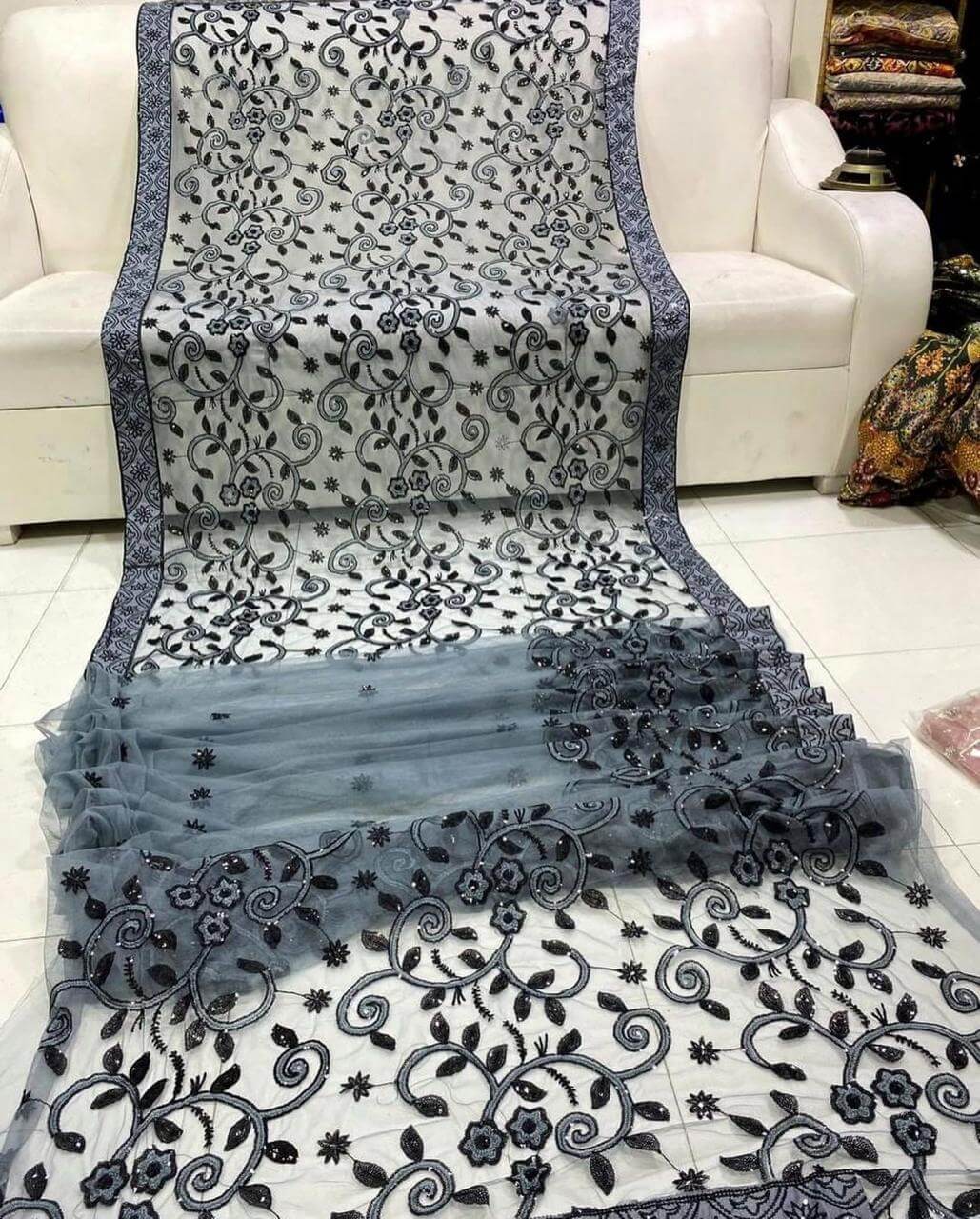 Heavy Embroidered Soft Net Saree