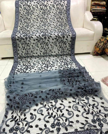 Heavy Embroidered Soft Net Saree