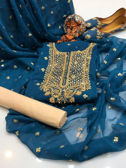 Premium Chiffon Embroidered 3-Piece Suit