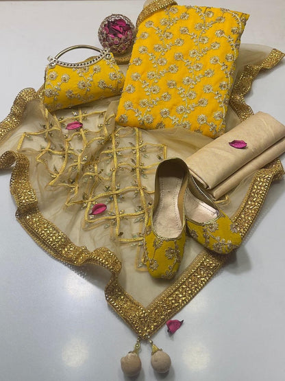 Crinkle Chiffon Mirror Embroidered 5-Piece Suit