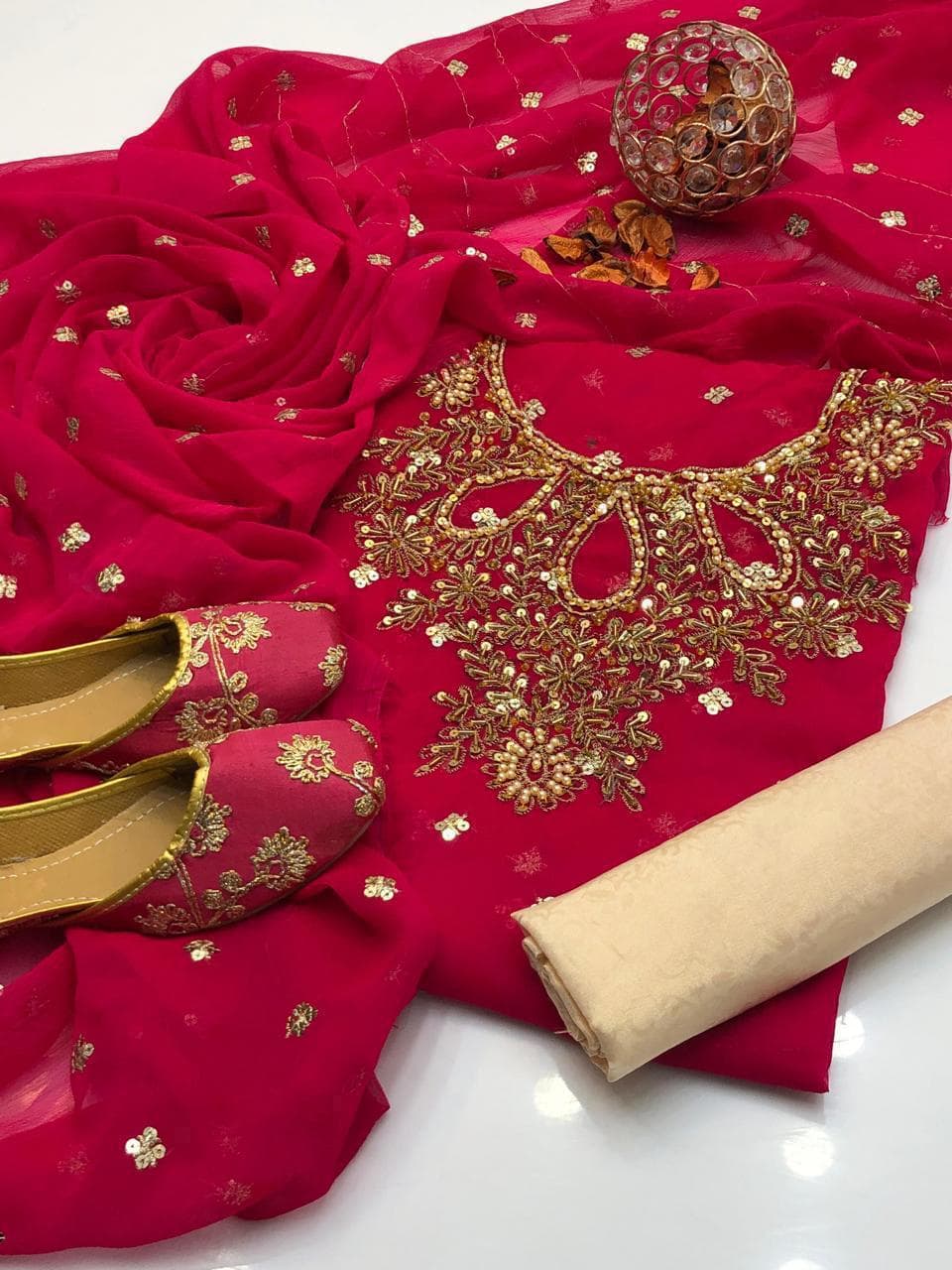 Soft Chiffon Boti Embroidered 4-Piece Suit