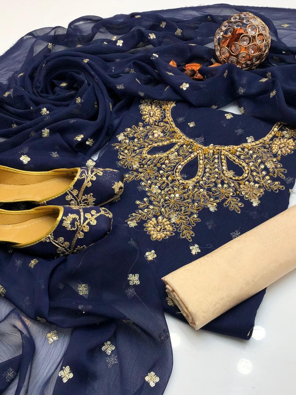 Soft Chiffon Boti Embroidered 4-Piece Suit