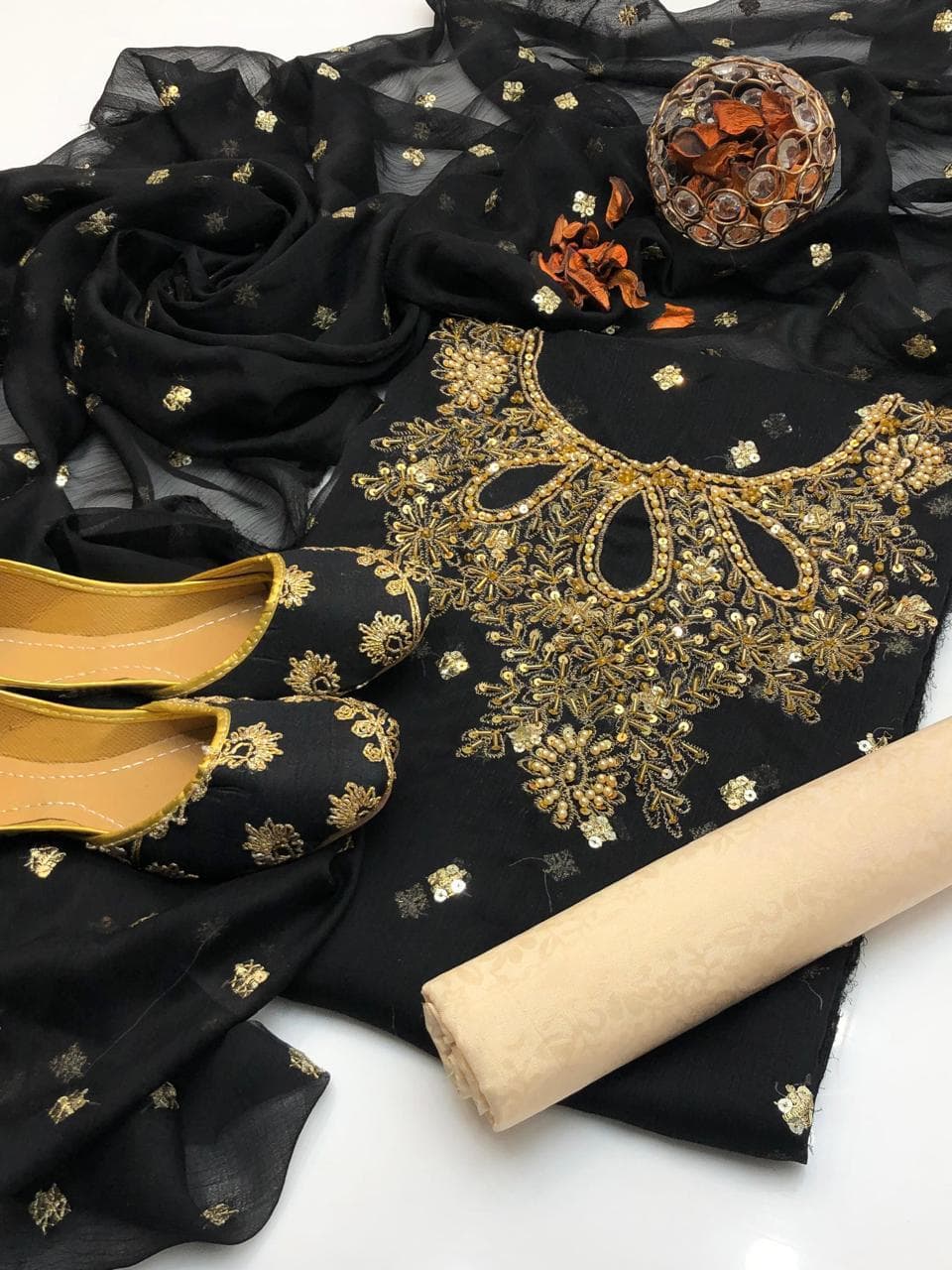 Soft Chiffon Boti Embroidered 4-Piece Suit