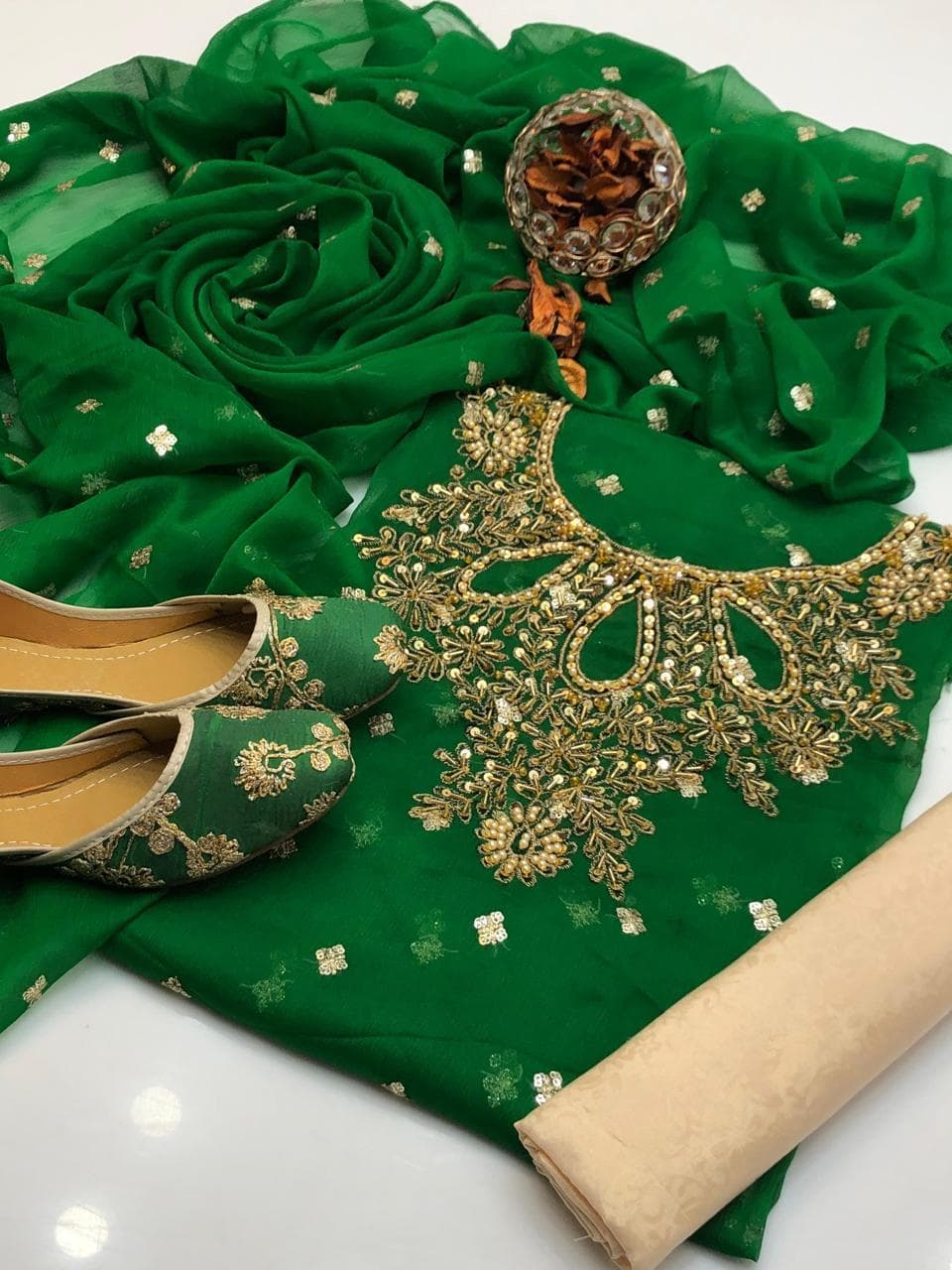 Soft Chiffon Boti Embroidered 4-Piece Suit
