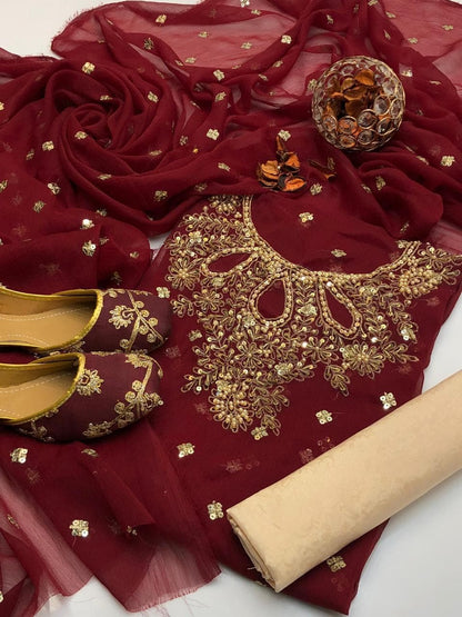Soft Chiffon Boti Embroidered 4-Piece Suit