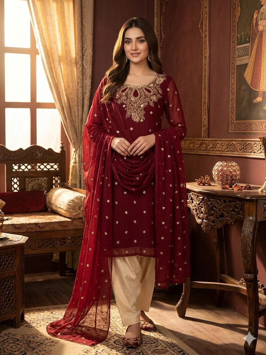 Soft Chiffon Boti Embroidered 4-Piece Suit