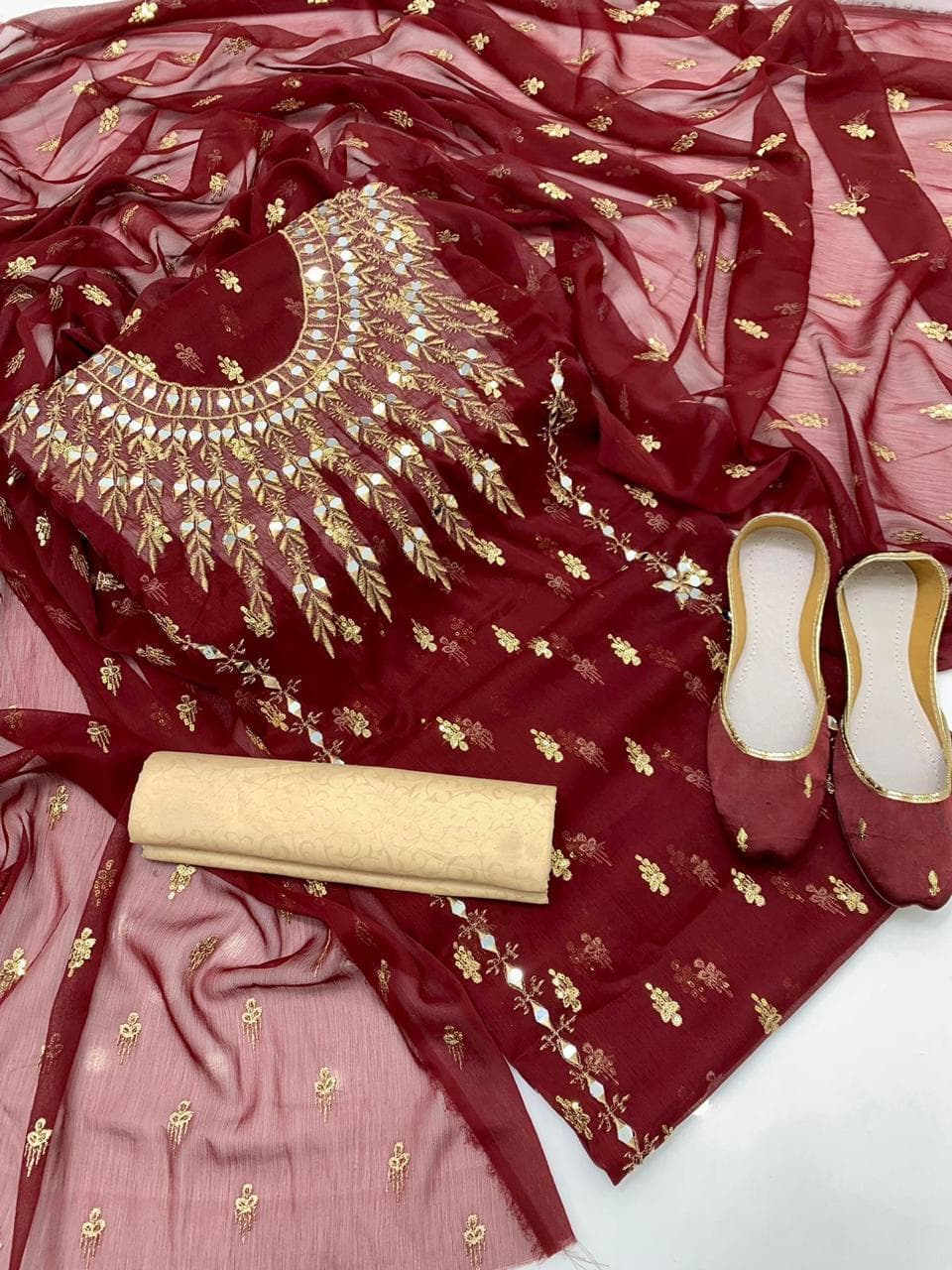 Chiffon Boti Mirror Work 4-Piece Suit