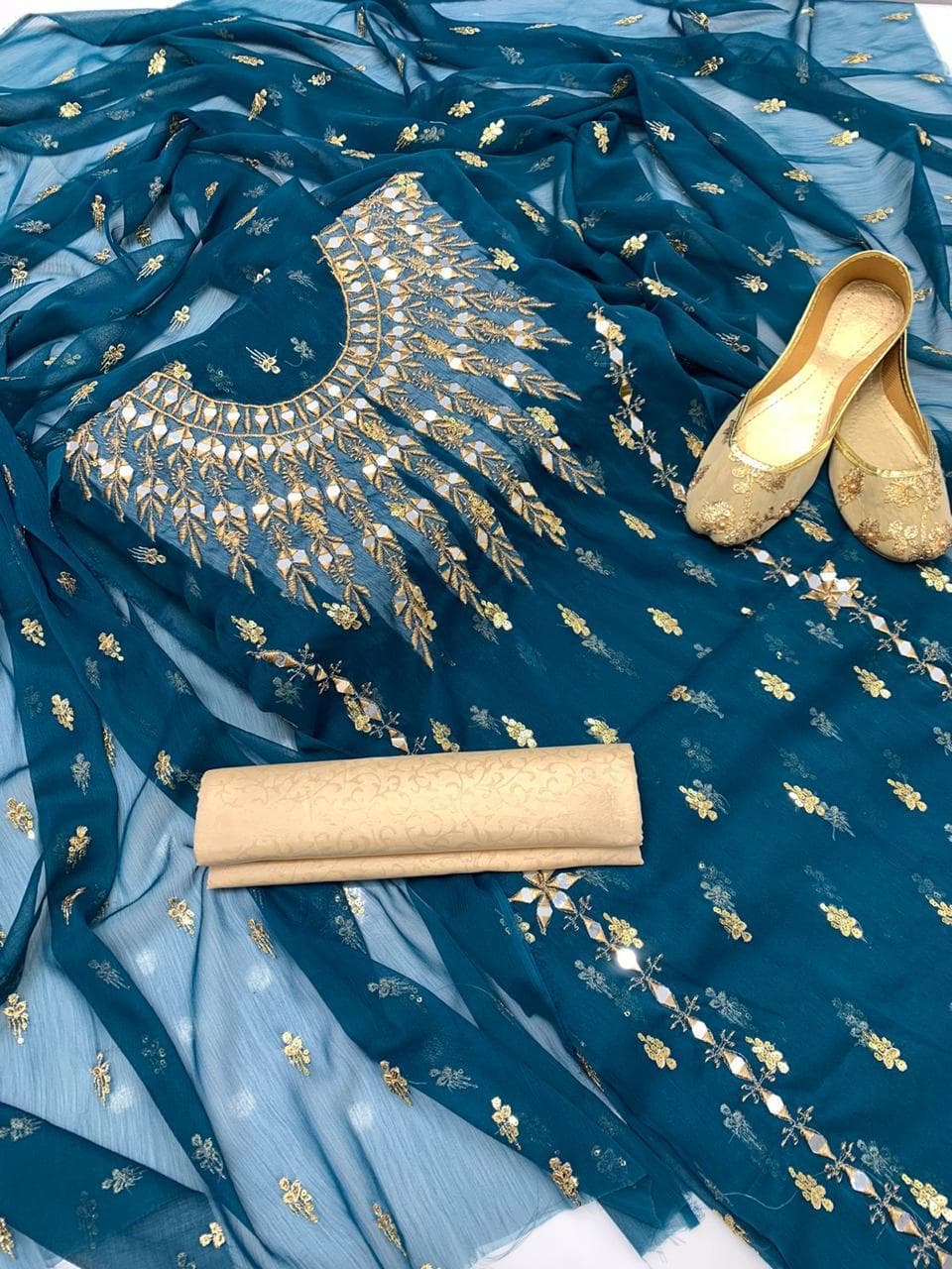 Chiffon Boti Mirror Work 4-Piece Suit