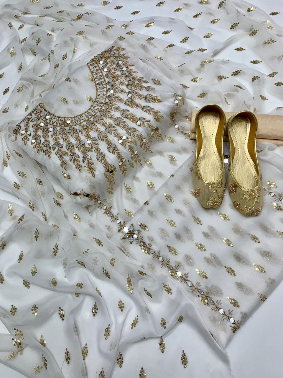 Chiffon Boti Mirror Work 4-Piece Suit