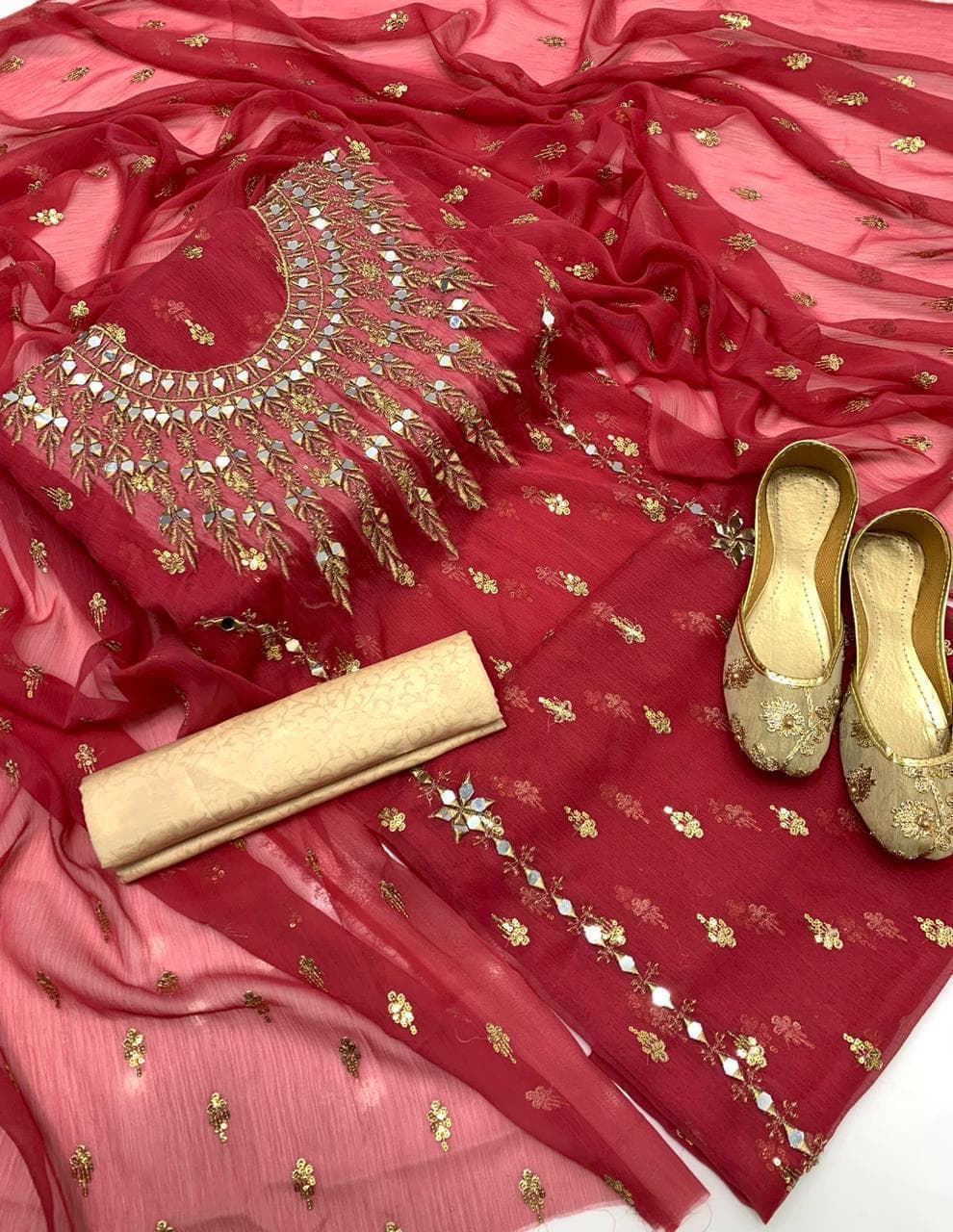 Chiffon Boti Mirror Work 4-Piece Suit