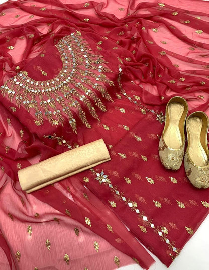 Chiffon Boti Mirror Work 4-Piece Suit