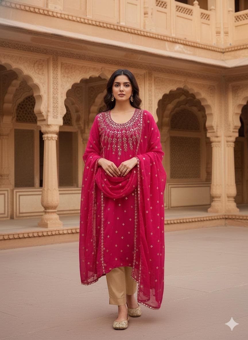 Chiffon Boti Mirror Work 4-Piece Suit