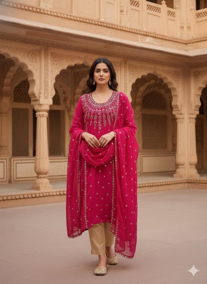 Chiffon Boti Mirror Work 4-Piece Suit