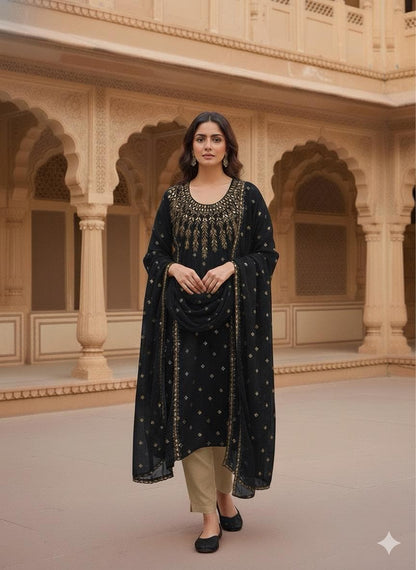 Chiffon Boti Mirror Work 4-Piece Suit