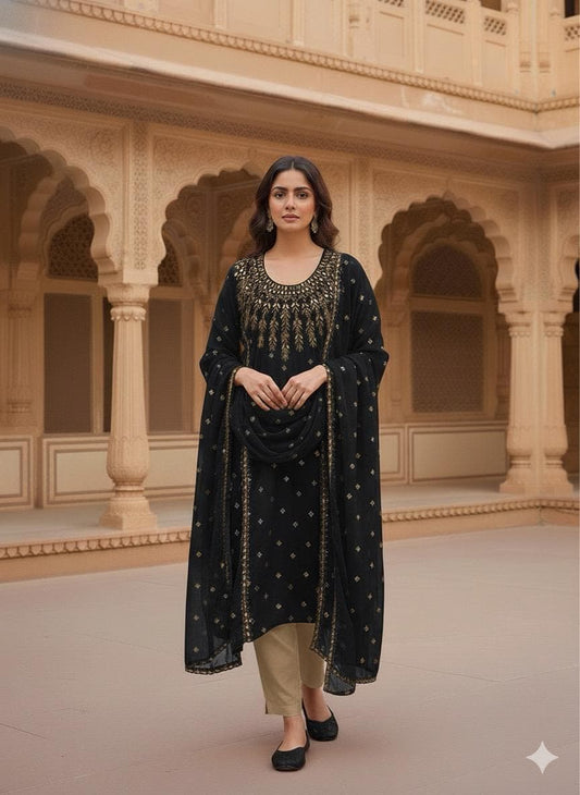 Chiffon Boti Mirror Work 4-Piece Suit