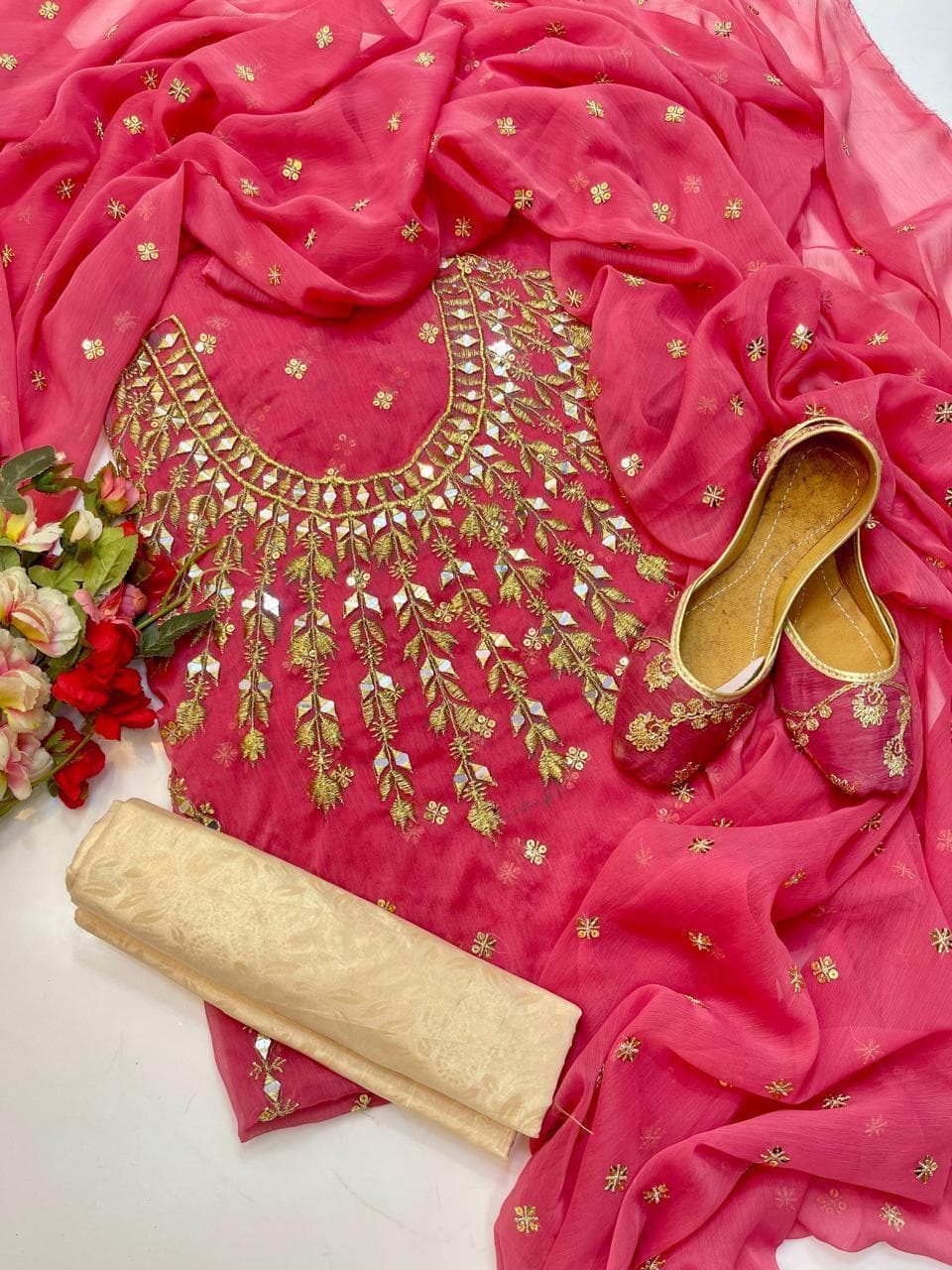 Chiffon Boti Mirror Work 4-Piece Suit