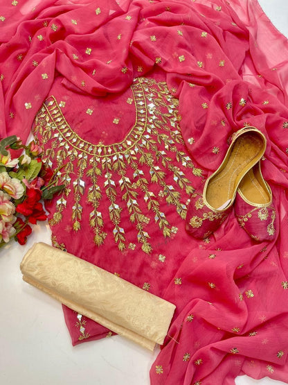 Chiffon Boti Mirror Work 4-Piece Suit