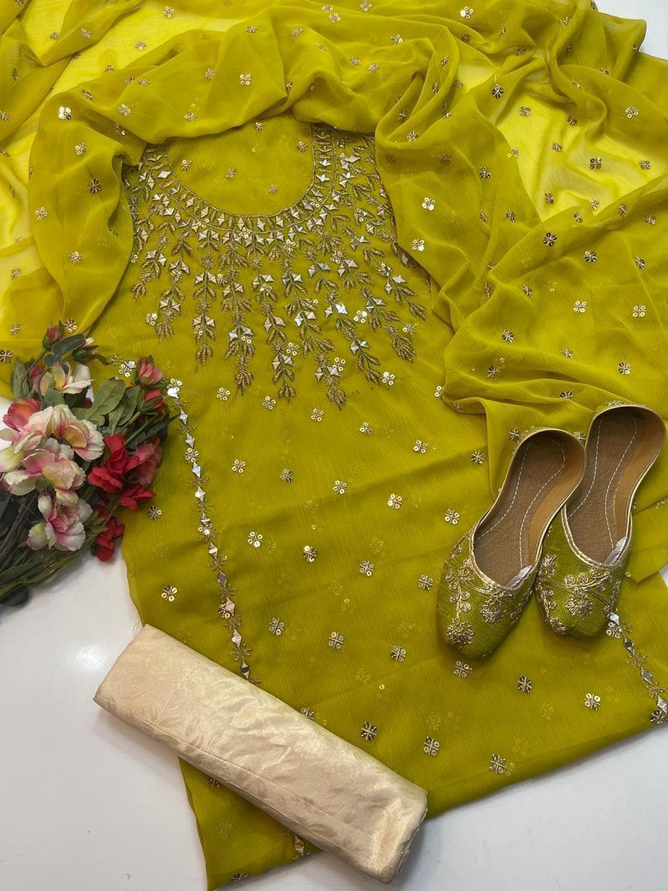 Chiffon Boti Mirror Work 4-Piece Suit