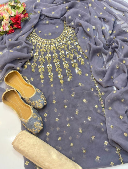 Chiffon Boti Mirror Work 4-Piece Suit