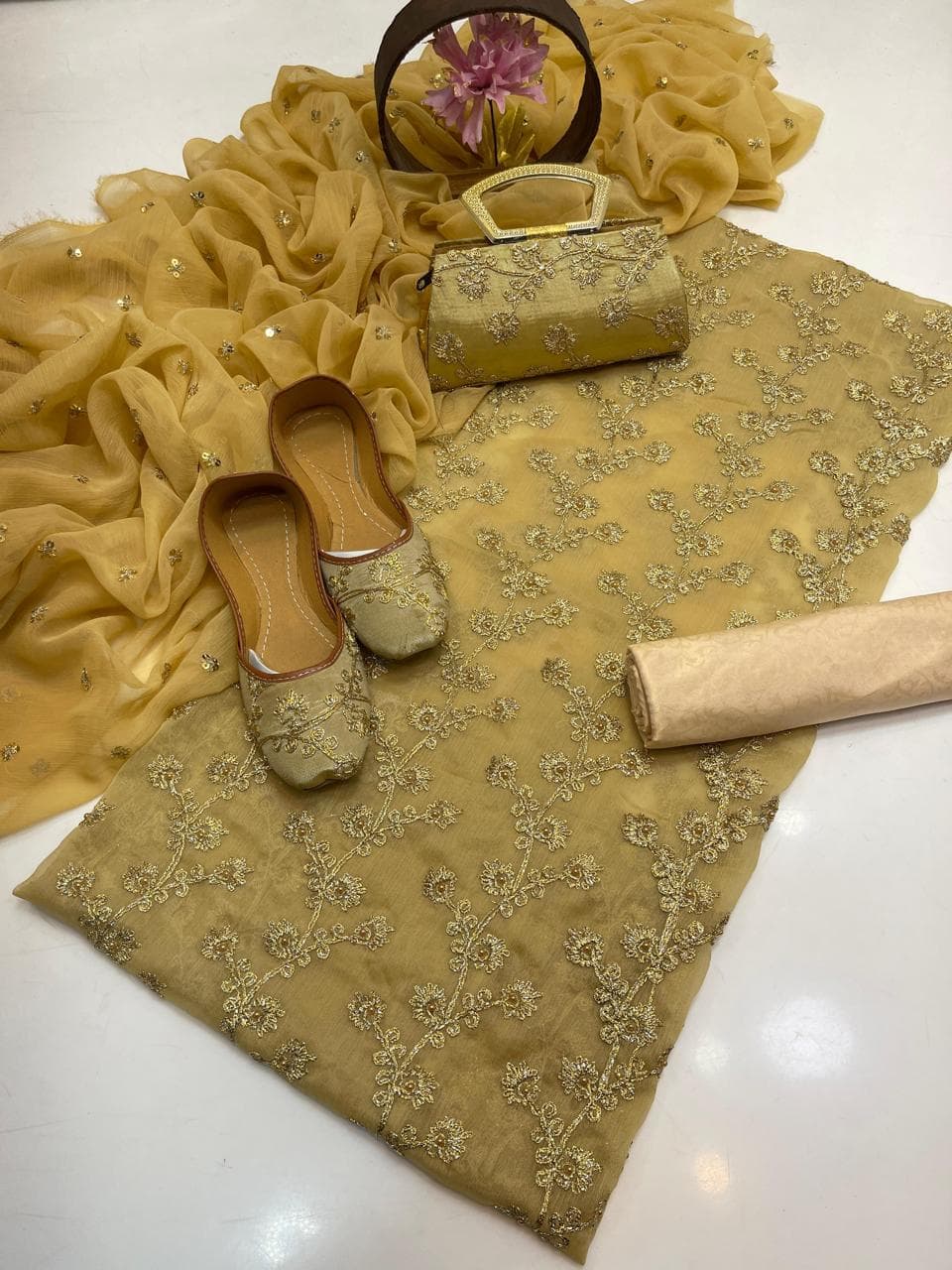 Fancy Chiffon Embroidered 5-Piece Suit