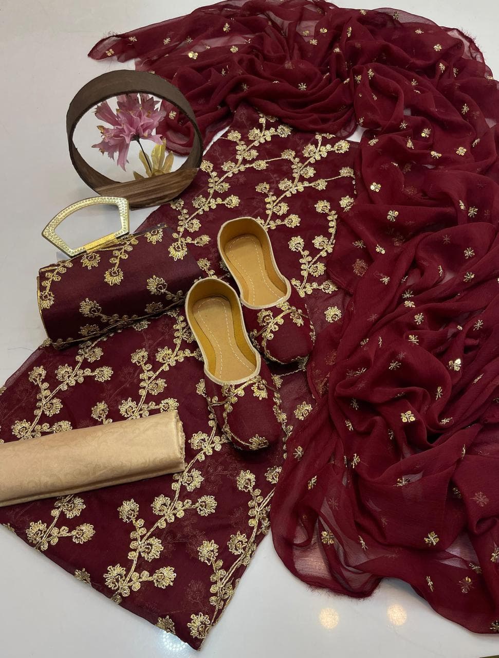 Fancy Chiffon Embroidered 5-Piece Suit
