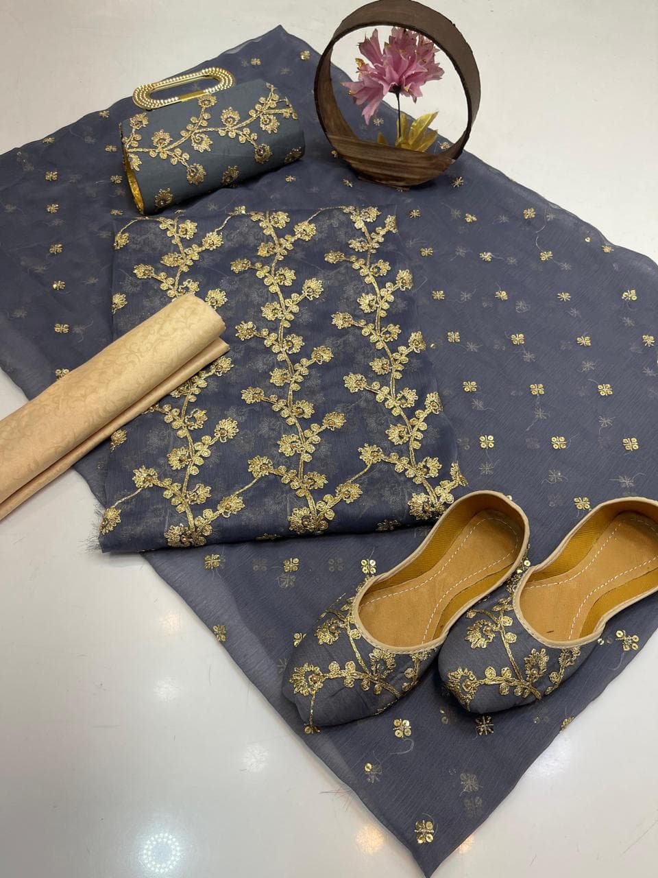 Fancy Chiffon Embroidered 5-Piece Suit