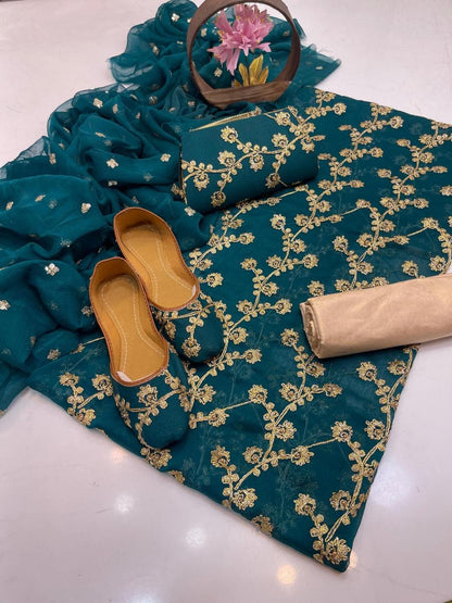 Fancy Chiffon Embroidered 5-Piece Suit