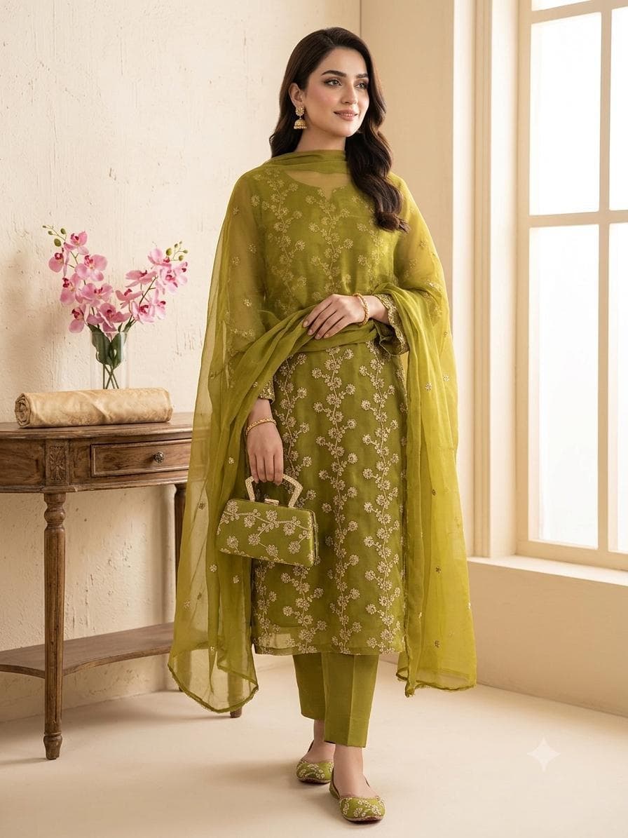 Fancy Chiffon Embroidered 5-Piece Suit