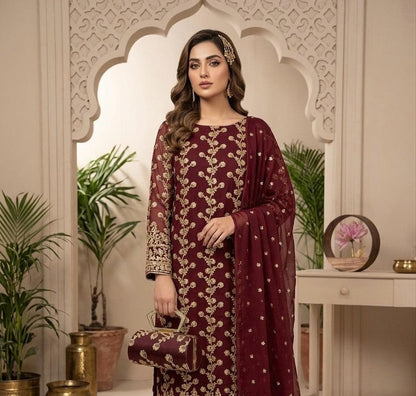 Fancy Chiffon Embroidered 5-Piece Suit