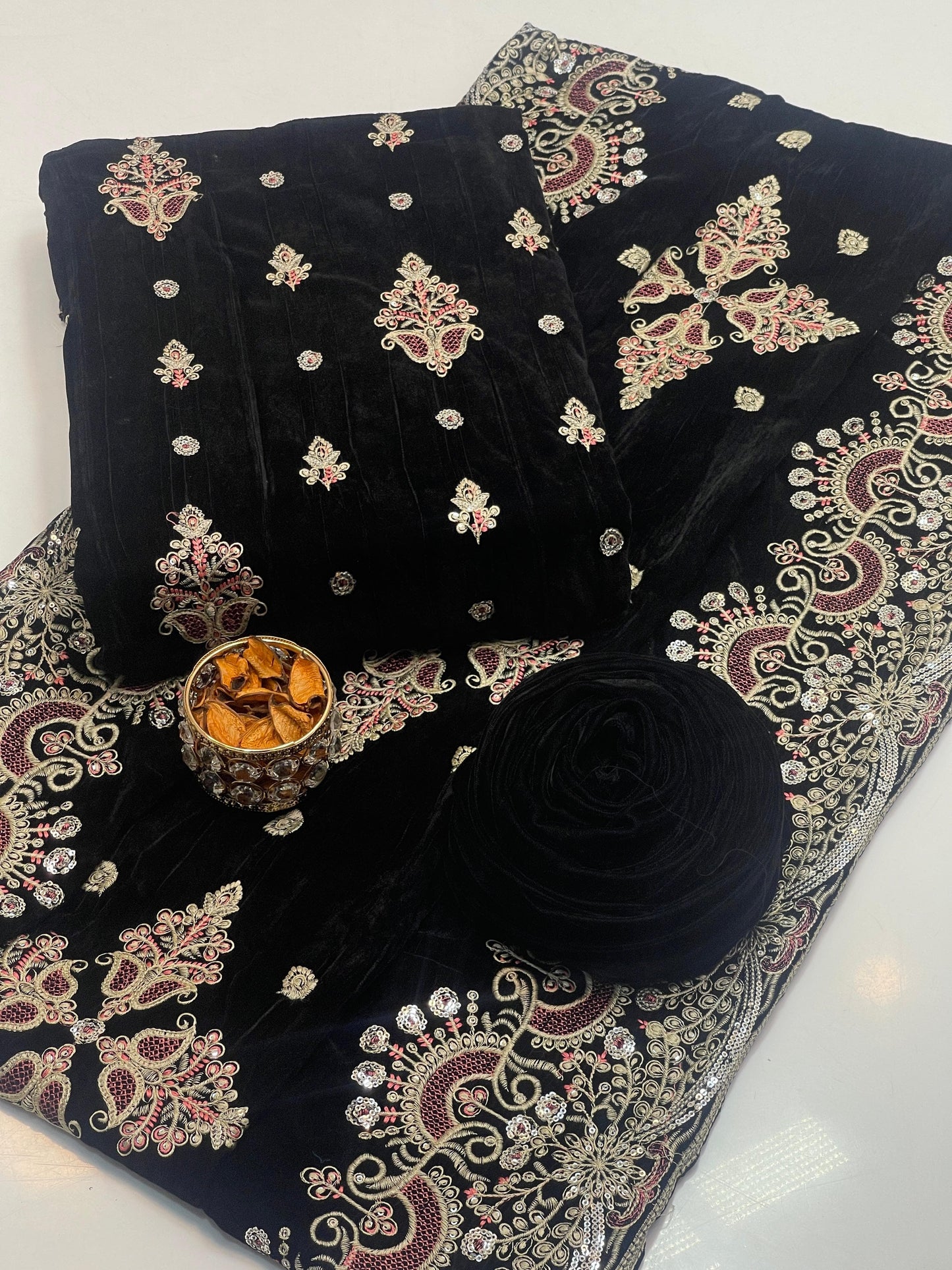 Embroidered Velvet 3-Piece Suit