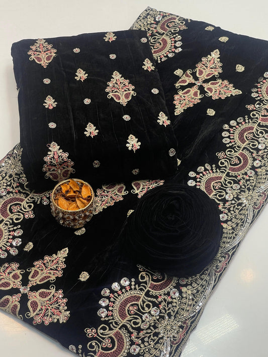 Embroidered Velvet 3-Piece Suit
