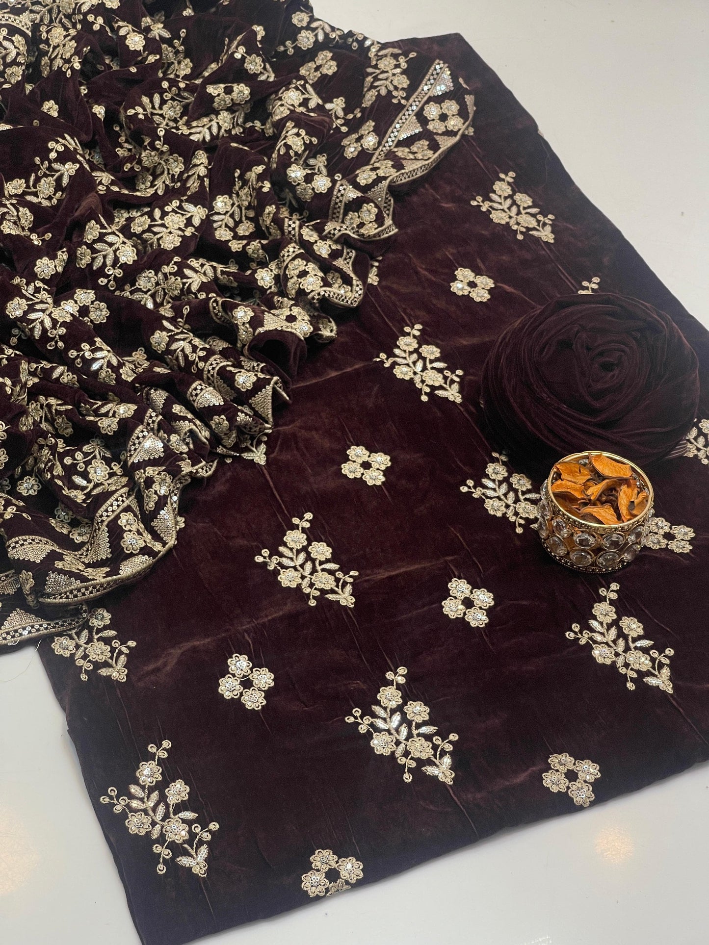 Embroidered Velvet 3-Piece Suit