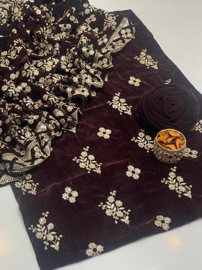 Embroidered Velvet 3-Piece Suit