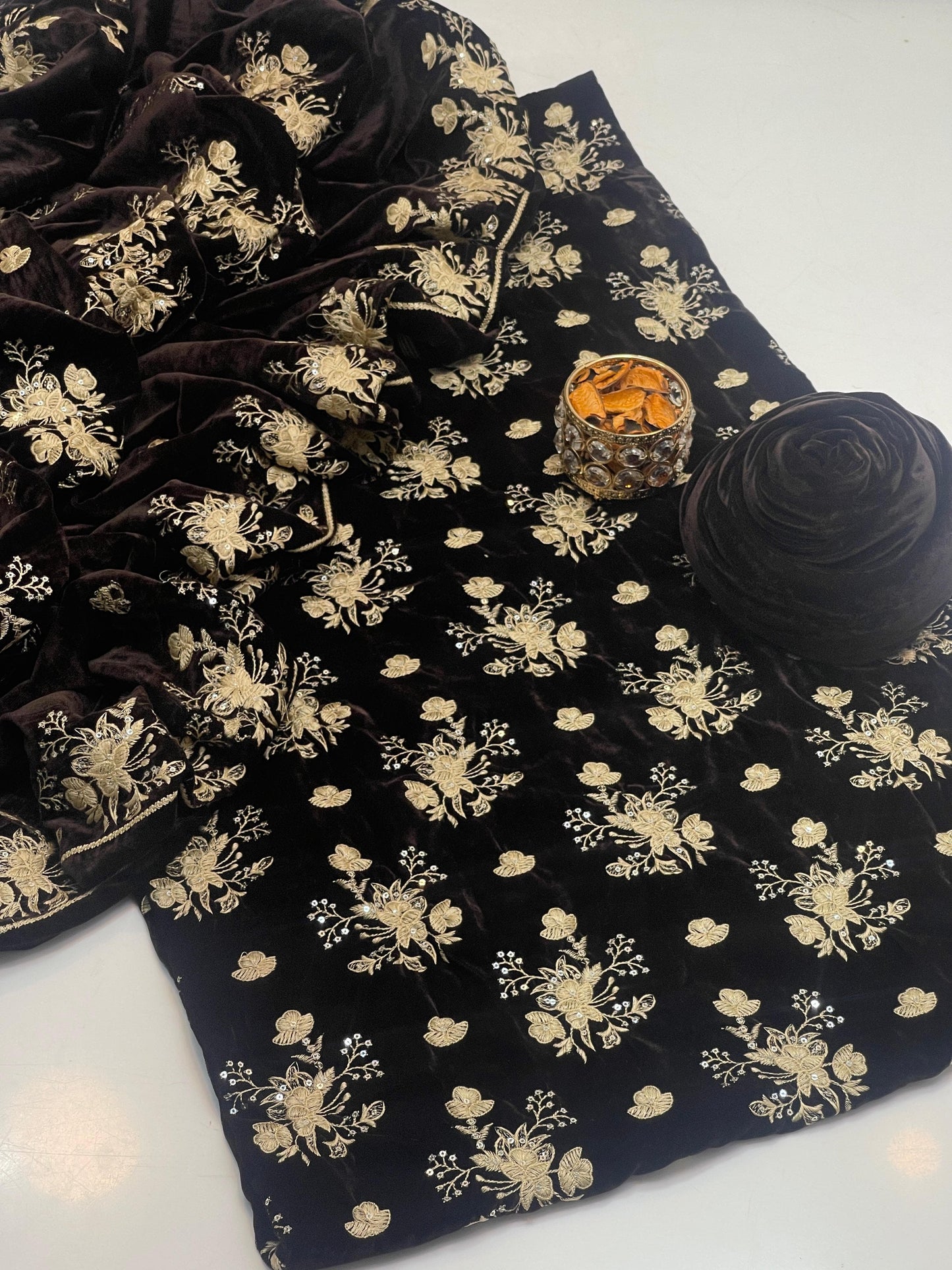 Embroidered Velvet 3-Piece Suit