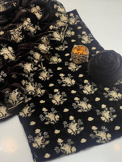 Embroidered Velvet 3-Piece Suit