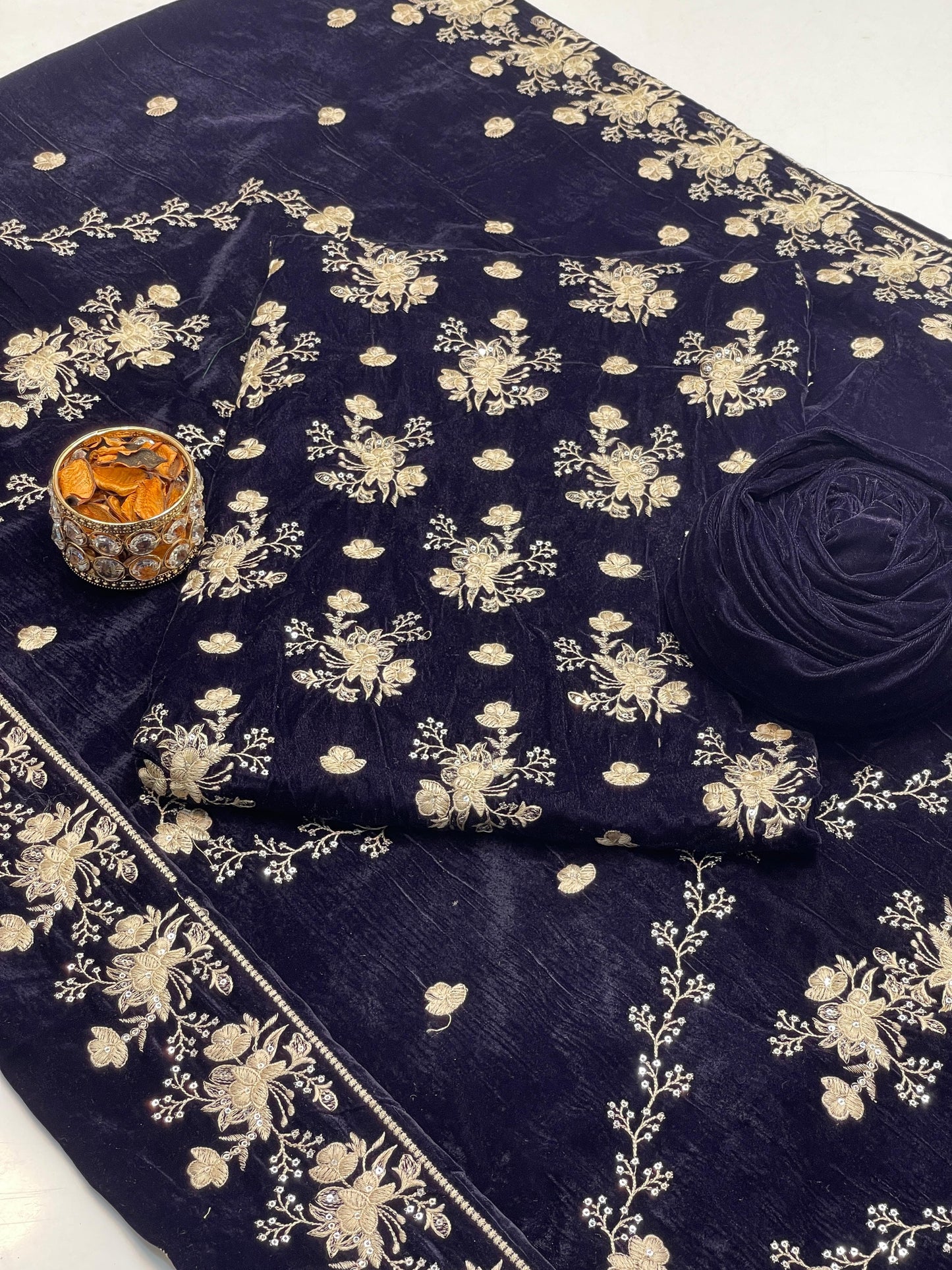 Embroidered Velvet 3-Piece Suit