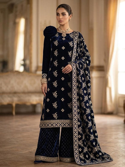 Embroidered Velvet 3-Piece Suit